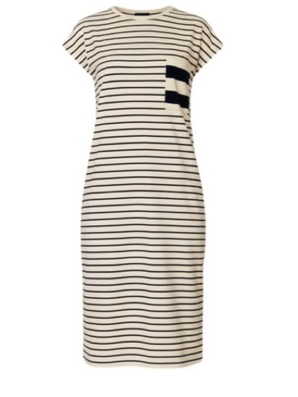 NWT Kule Honor Cotton Jersey Stripe Cap Sleeve Crew Neck Midi Tee Dress, Size S